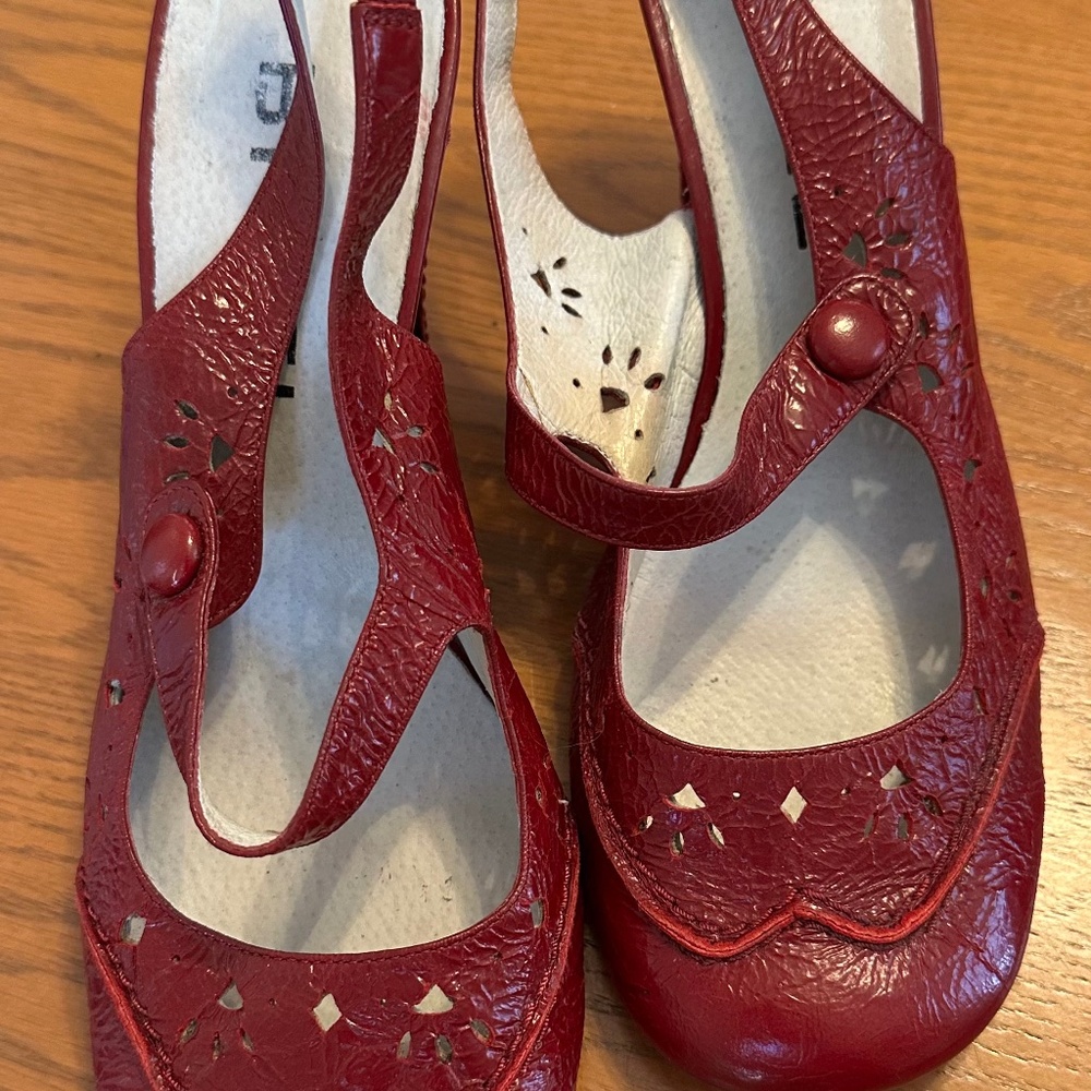 BIVIEL Red Leather Sling Back Pump